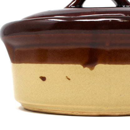 Casserole with Lid, Two-Tone Brown Glazed Stoneware, 1 QT Oval, Vintage 1970s