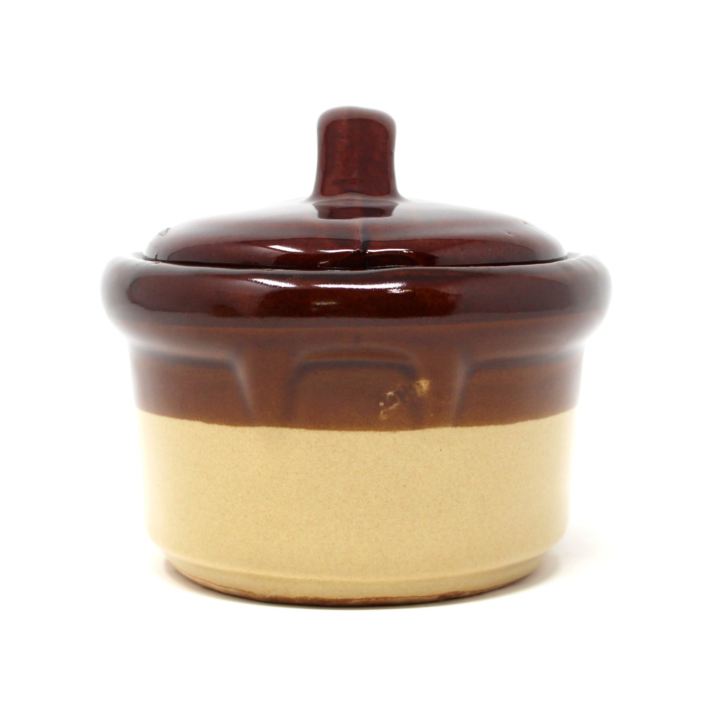 Casserole with Lid, Two-Tone Brown Glazed Stoneware, 1 QT Oval, Vintage 1970s