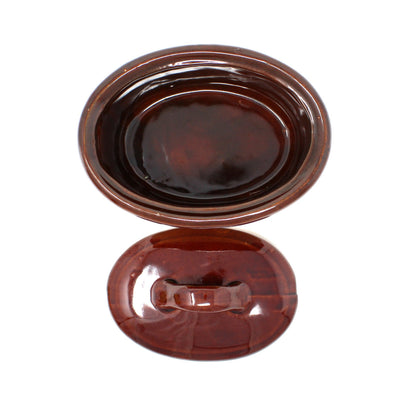 Casserole with Lid, Two-Tone Brown Glazed Stoneware, 1 QT Oval, Vintage 1970s