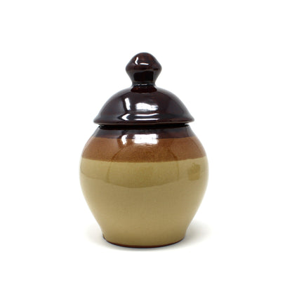 Jar with Lid, Two-Tone Brown Glazed Stoneware, Chubby Silhouette, Vintage 1970s