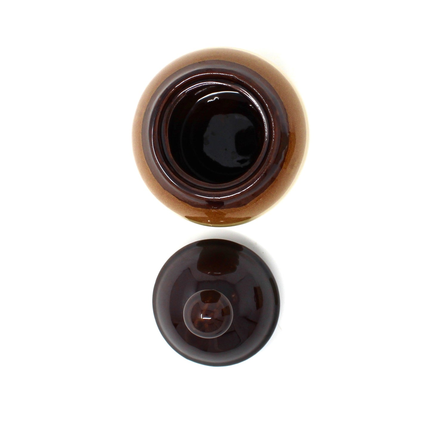 Jar with Lid, Two-Tone Brown Glazed Stoneware, Chubby Silhouette, Vintage 1970s