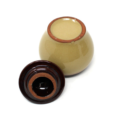 Jar with Lid, Two-Tone Brown Glazed Stoneware, Chubby Silhouette, Vintage 1970s