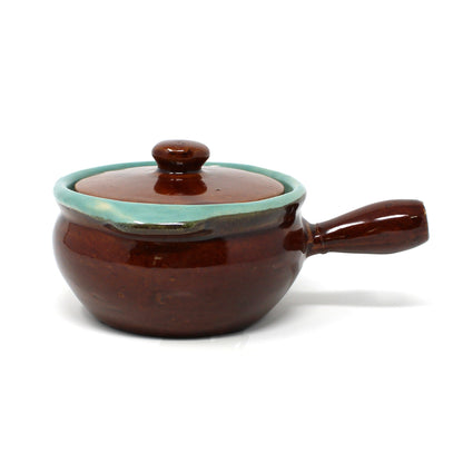 French Onion Soup Crock with Lid, John B Taylor Country Fare, Stick Handle, Vintage 1950s