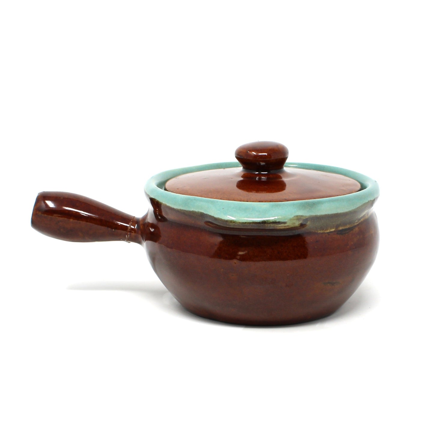 French Onion Soup Crock with Lid, John B Taylor Country Fare, Stick Handle, Vintage 1950s