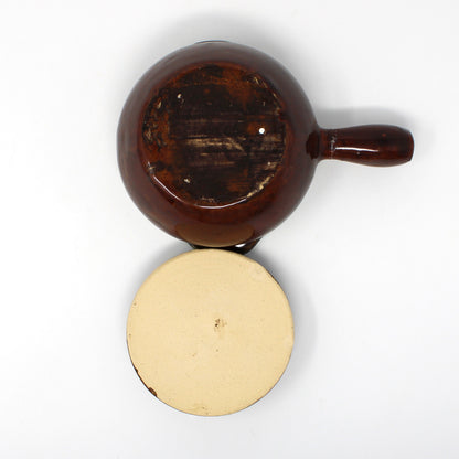 French Onion Soup Crock with Lid, John B Taylor Country Fare, Stick Handle, Vintage 1950s