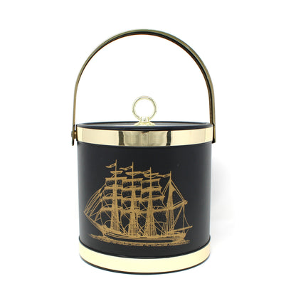Ice Bucket, Shelton Designs, Clipper Ship, Black & Gold Vinyl, Mid-Century