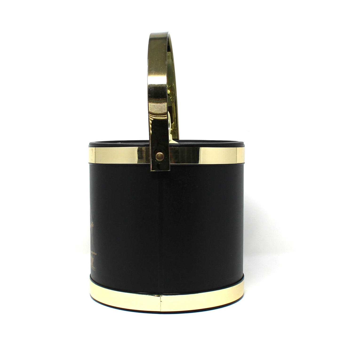 Ice Bucket, Shelton Designs, Clipper Ship, Black & Gold Vinyl, Mid-Century
