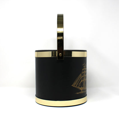 Ice Bucket, Shelton Designs, Clipper Ship, Black & Gold Vinyl, Mid-Century