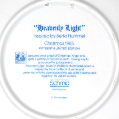 Decorative Plate, Schmid Brothers, Christmas Plate Hummel 1985, Heavenly Light, In Box, Vintage