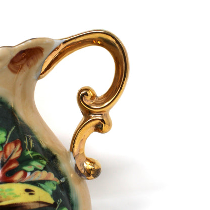 Pitcher and Basin, Enesco, Harvest Fruits Still-life, Brushed Gold, Japan, Vintage 1950s