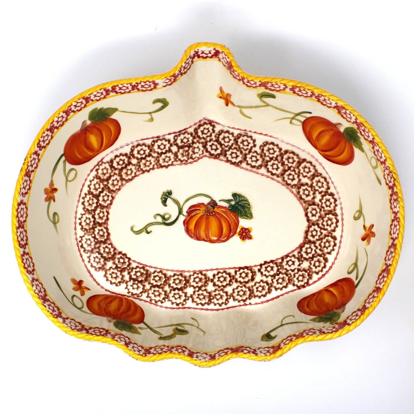 Casserole, Pumpkin Patch by Temp-Tations, Set of 3 Ceramic Nested Baking Dishes, China, 2016