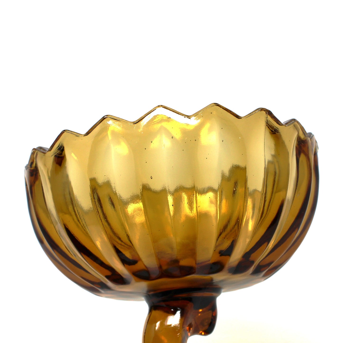 Compote, Indiana Glass, Lotus Blossom Pedestal Bowl, Golden Amber, Vintage 1970s