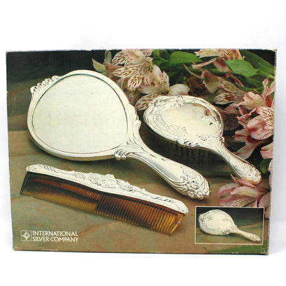 Dresser Vanity Set, Silverplate Mirror, Brush and Comb, ISC, Vintage 1988