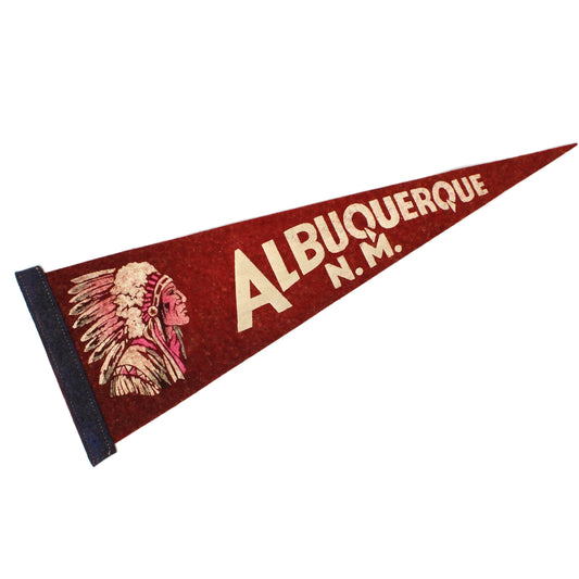 Pennant, Albuquerque New Mexico Travel Souvenir Collectible, Indian Chief, Vintage 17"