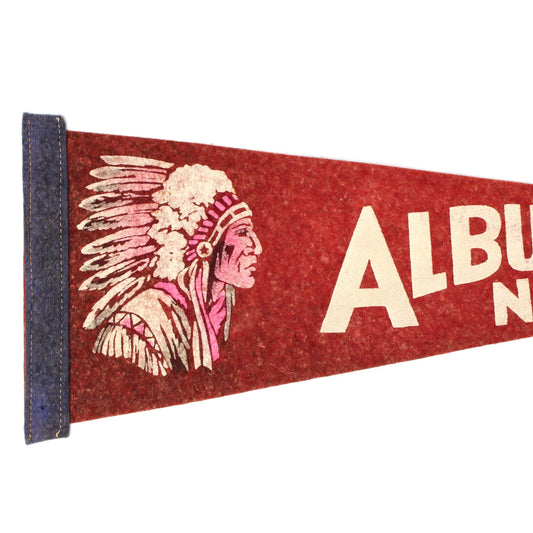 Pennant, Albuquerque New Mexico Travel Souvenir Collectible, Indian Chief, Vintage 17"