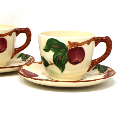 Teacup and Saucer, Franciscan, Apple, Set of 3, Branch Handle, Vintage USA 1953