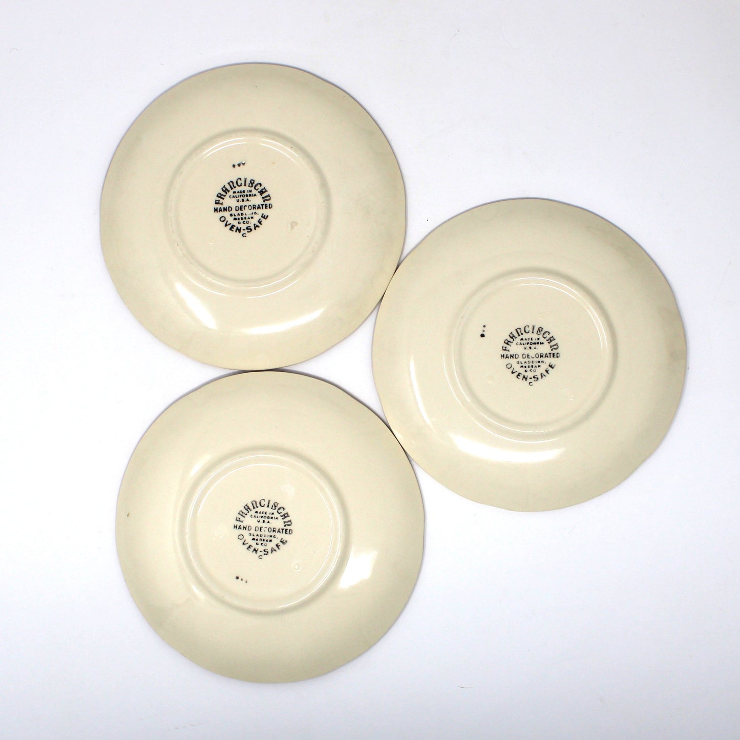 Teacup and Saucer, Franciscan, Apple, Set of 3, Branch Handle, Vintage USA 1953