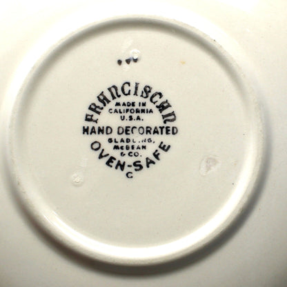 Franciscan backstamp, made in California, hand decorated, Gladding McBean, oven safe
