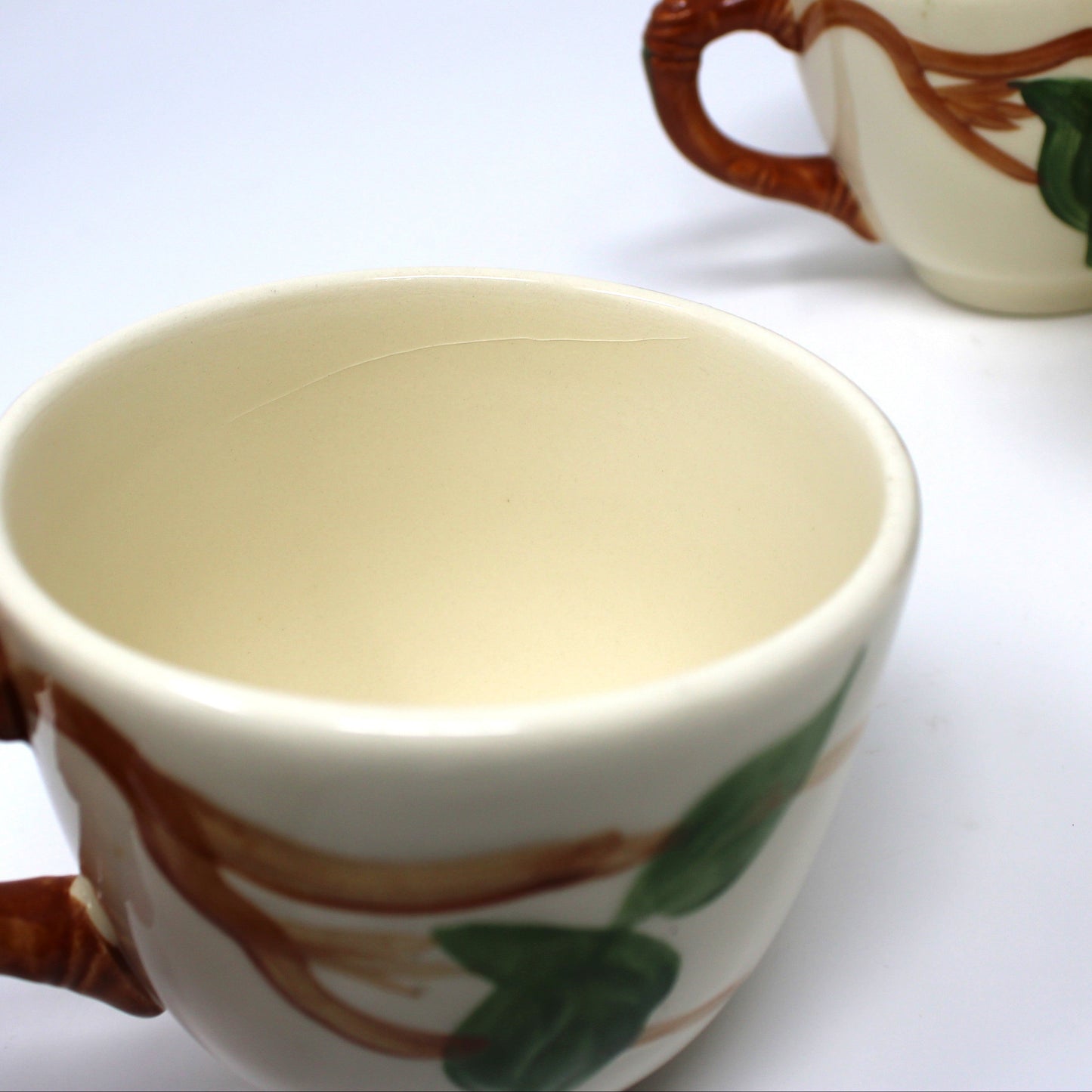Teacup and Saucer, Franciscan, Apple, Set of 3, Branch Handle, Vintage USA 1953