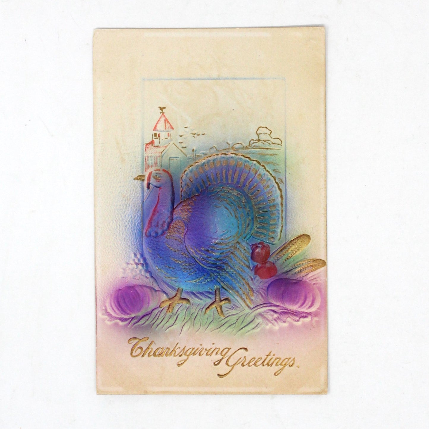 Postcards, Thanksgiving Card, Embossed & Gilded Turkey Air Brushed, Thanksgiving Greetings, Antique