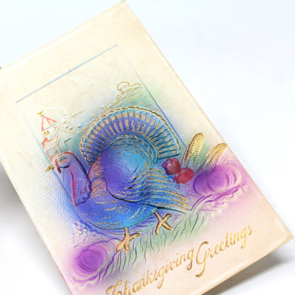 Postcards, Thanksgiving Card, Embossed & Gilded Turkey Air Brushed, Thanksgiving Greetings, Antique