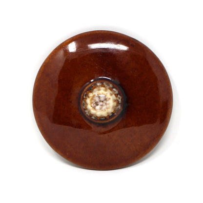 Sugar Bowl with Lid, Hull Pottery, Brown Drip Glaze, Mirror Brown, USA, Vintage, 1960s