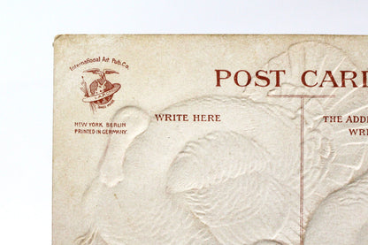 Postcards, Thanksgiving Card, Embossed Turkeys, Male & Female, Cordial Thanksgiving Greetings, Antique