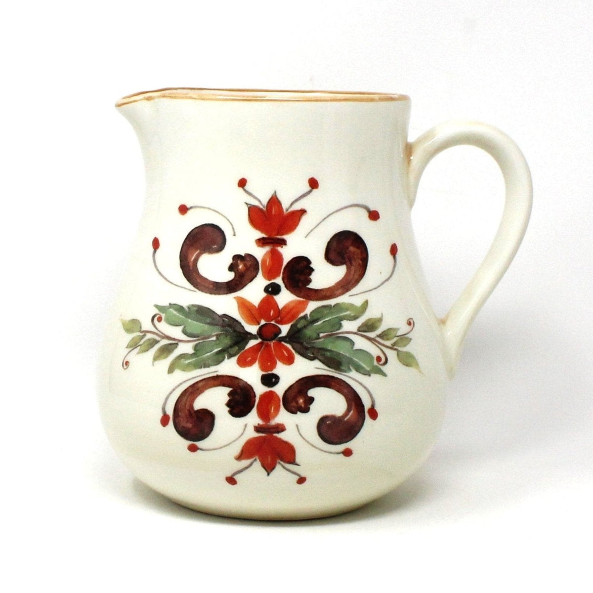 Pitcher, Italian Pottery, Hand Made, Ceramica Cuore, Ramage Scroll Pattern, Italy, 2000s