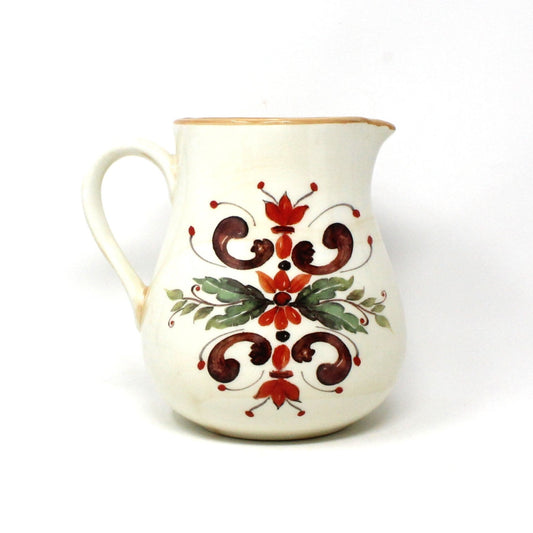 Pitcher, Italian Pottery, Hand Made, Ceramica Cuore, Ramage Scroll Pattern, Servingware, Drinkware