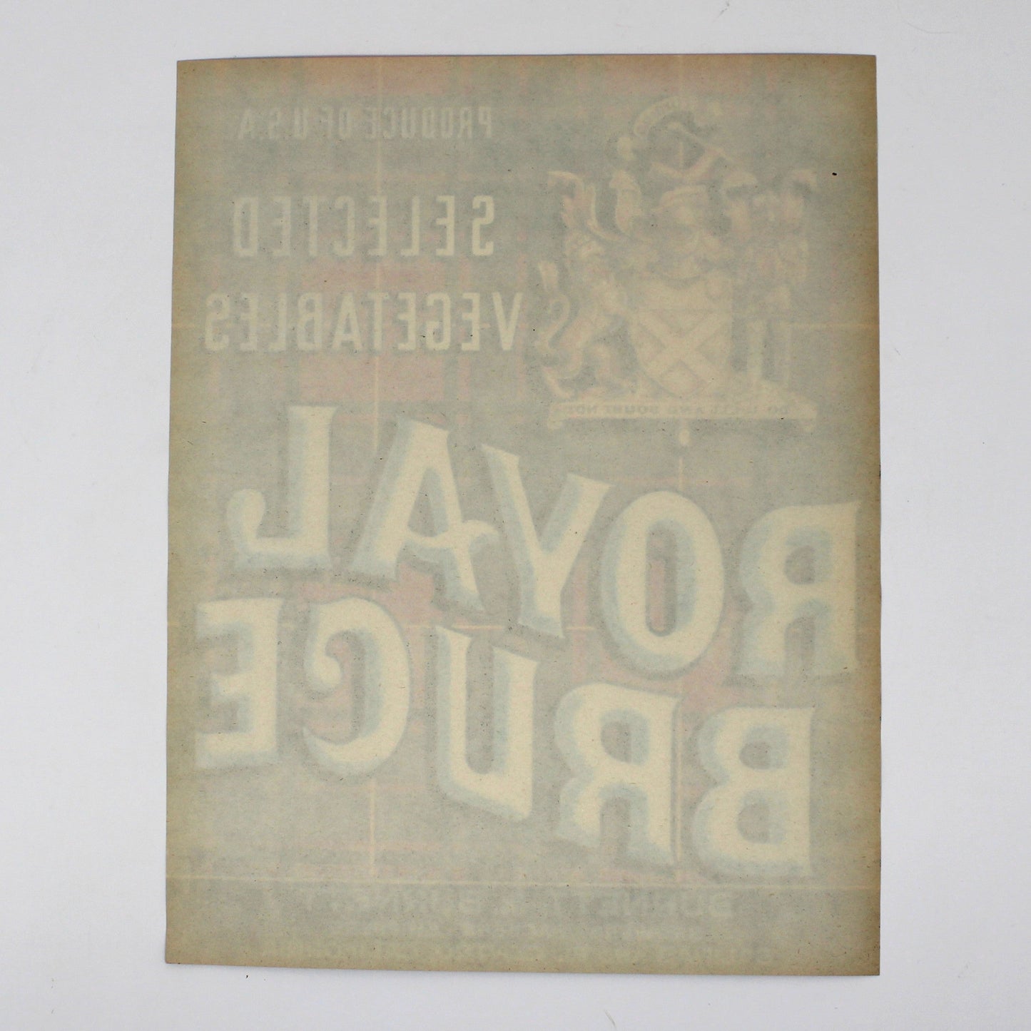 Crate Label: Royal Bruce Brand, Coat of Arms, Vegetables, Burnett & Burnett, Salinas and El Centro California, 1950s