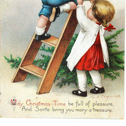Postcards, Merry Christmas, Ellen Clapsaddle Signed, The Busy Painter, Victorian Children, Antique Reproduction