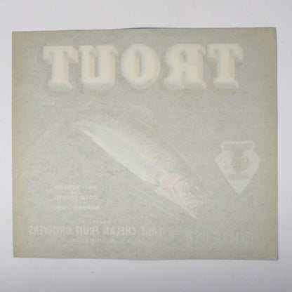 Crate Label: Trout Brand Apple, Leaping Rainbow Trout, Lake Chelan Fruit Growers, Washington, 1950s