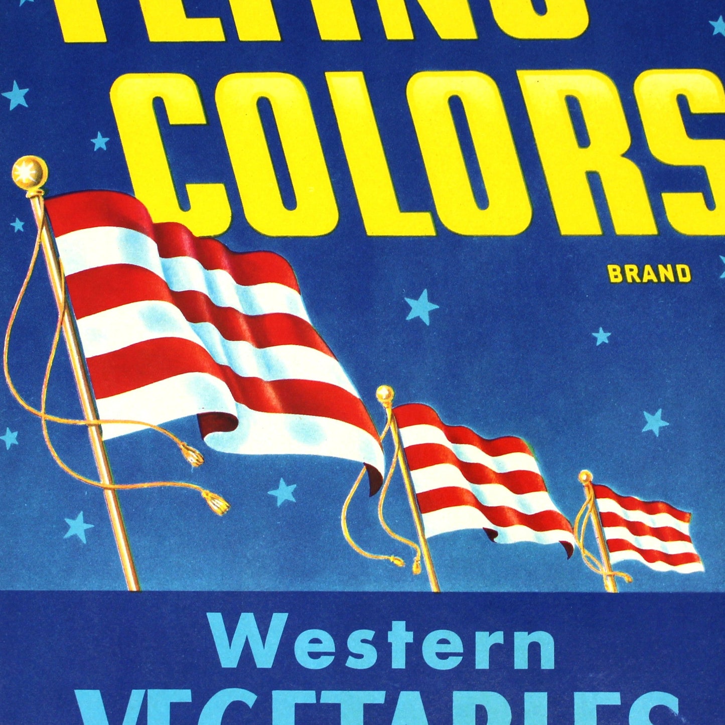 Crate Label: Flying Colors Brand, Western Vegetables, Schuman Farms, Watsonville California, 1940s