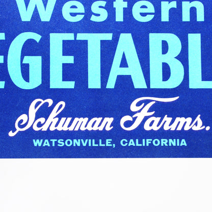 Crate Label: Flying Colors Brand, Western Vegetables, Schuman Farms, Watsonville California, 1940s