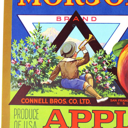 Crate Label: Morjon Brand Apples, Little Boy Blue, Connell Bros, San Francisco California, 1940s