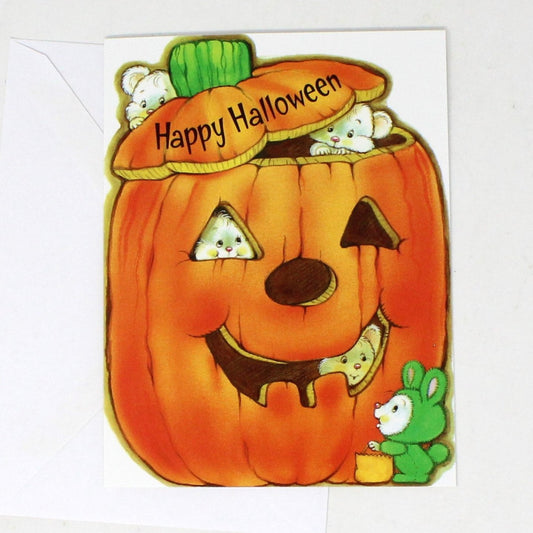 Greeting Card / Halloween Card, Jack O Lantern Pumpkin with Little White Mice, To Say Hi, American Greetings