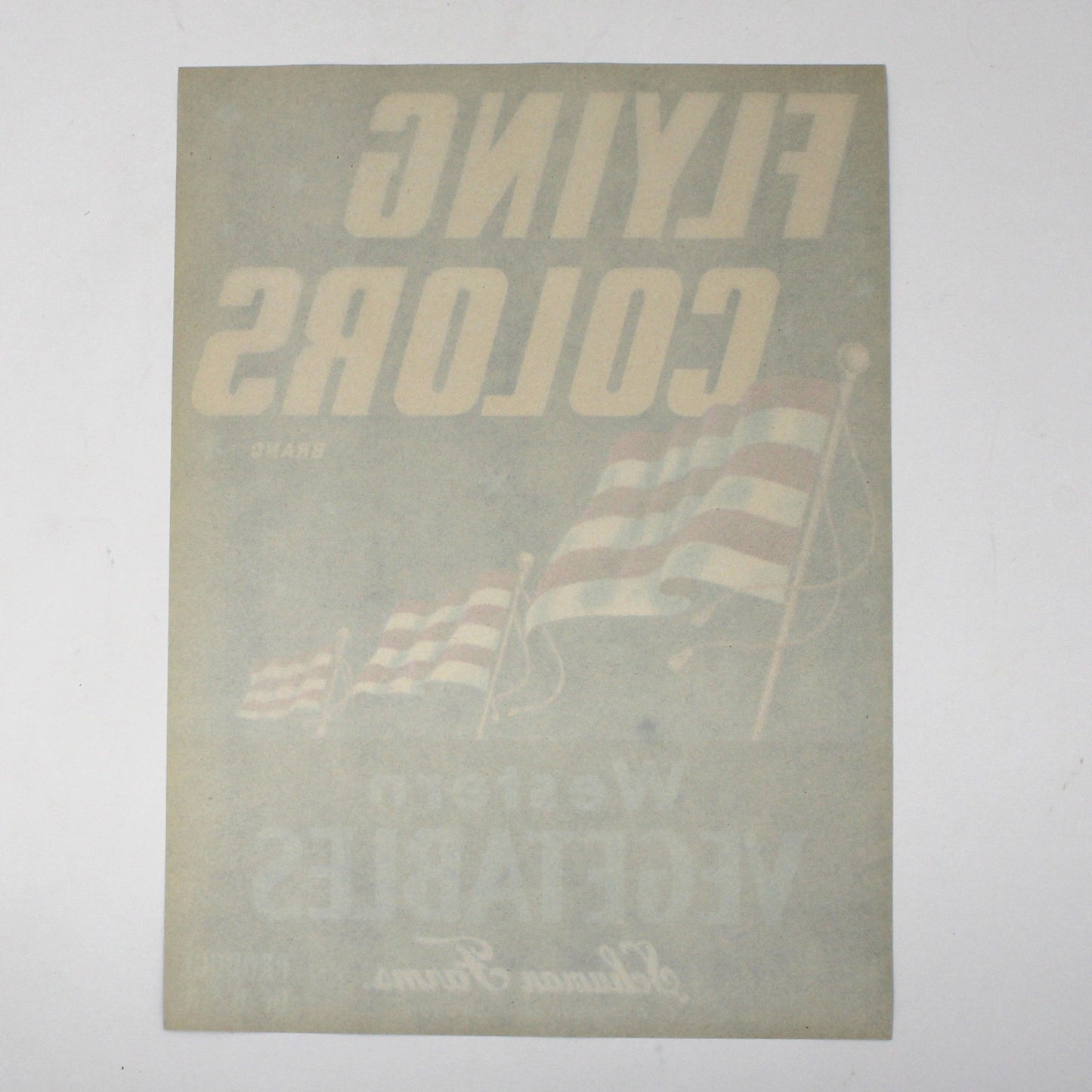 Crate Label: Flying Colors Brand, Western Vegetables, Schuman Farms, Watsonville California, 1940s