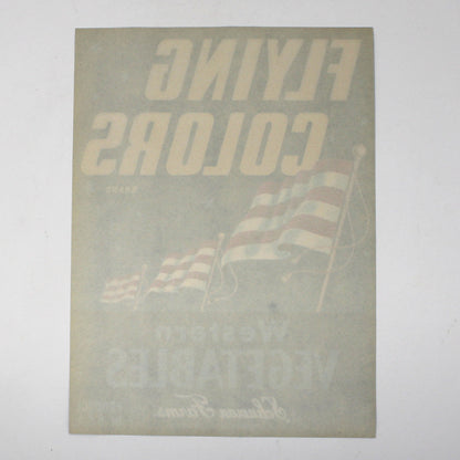 Crate Label: Flying Colors Brand, Western Vegetables, Schuman Farms, Watsonville California, 1940s