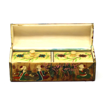 Trinket Box / Chest: Persian Style Miniature, Hand-Painted Faux Bone Keepsake, Vintage 1970s