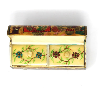 Trinket Box / Chest: Persian Style Miniature, Hand-Painted Faux Bone Keepsake, Vintage 1970s