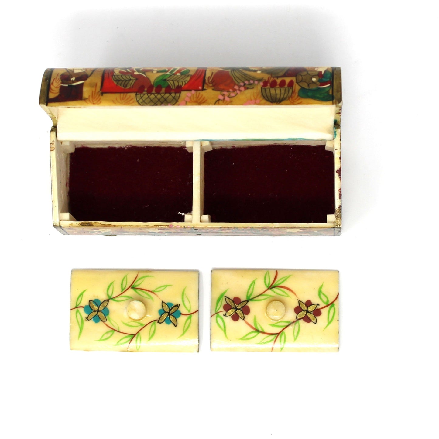 Trinket Box / Chest: Persian Style Miniature, Hand-Painted Faux Bone Keepsake, Vintage 1970s
