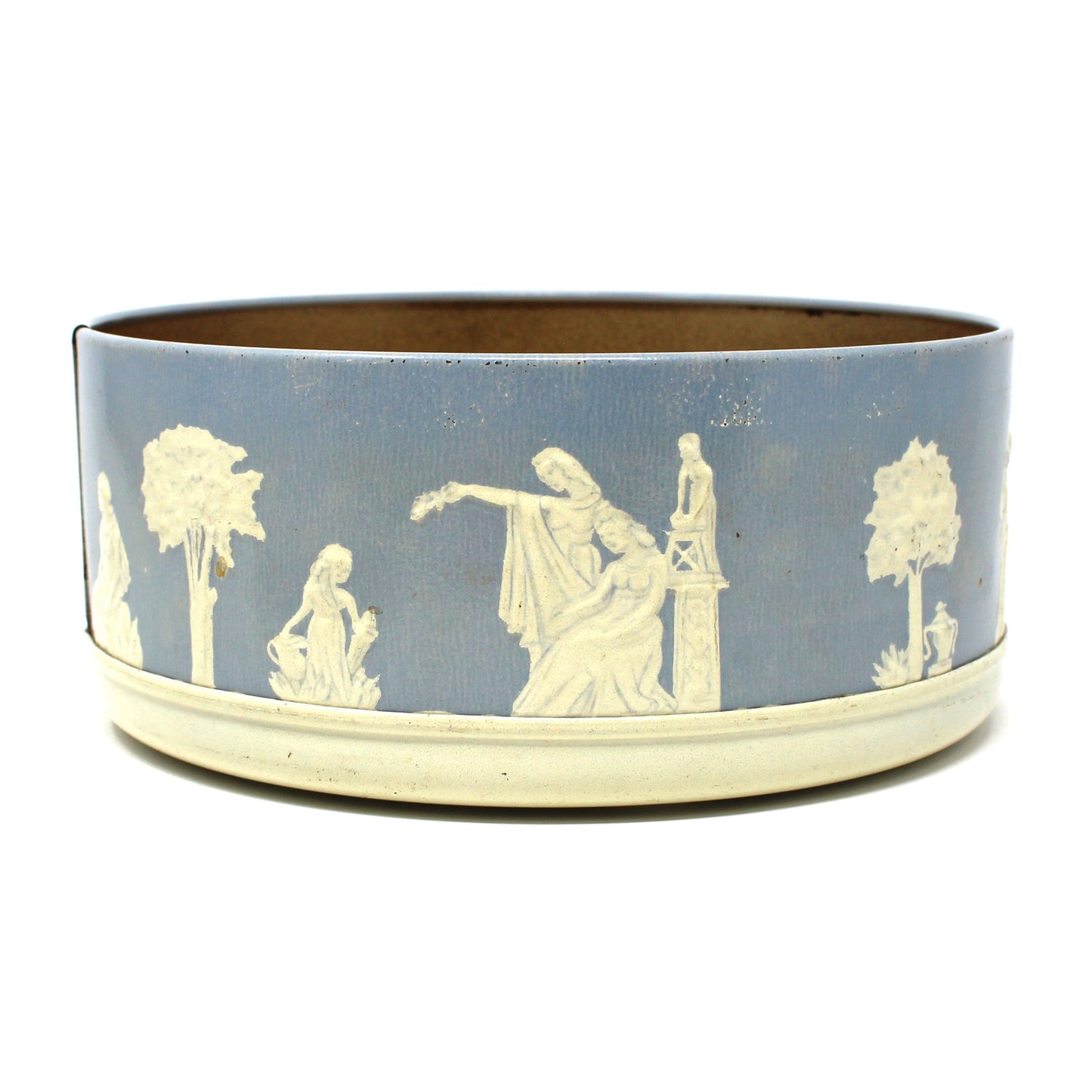 Tin: Guildcraft: Jasperware-Style, Blue/White Neoclassical, Greco-Roman, Embossed Figures, Vintage 1950s