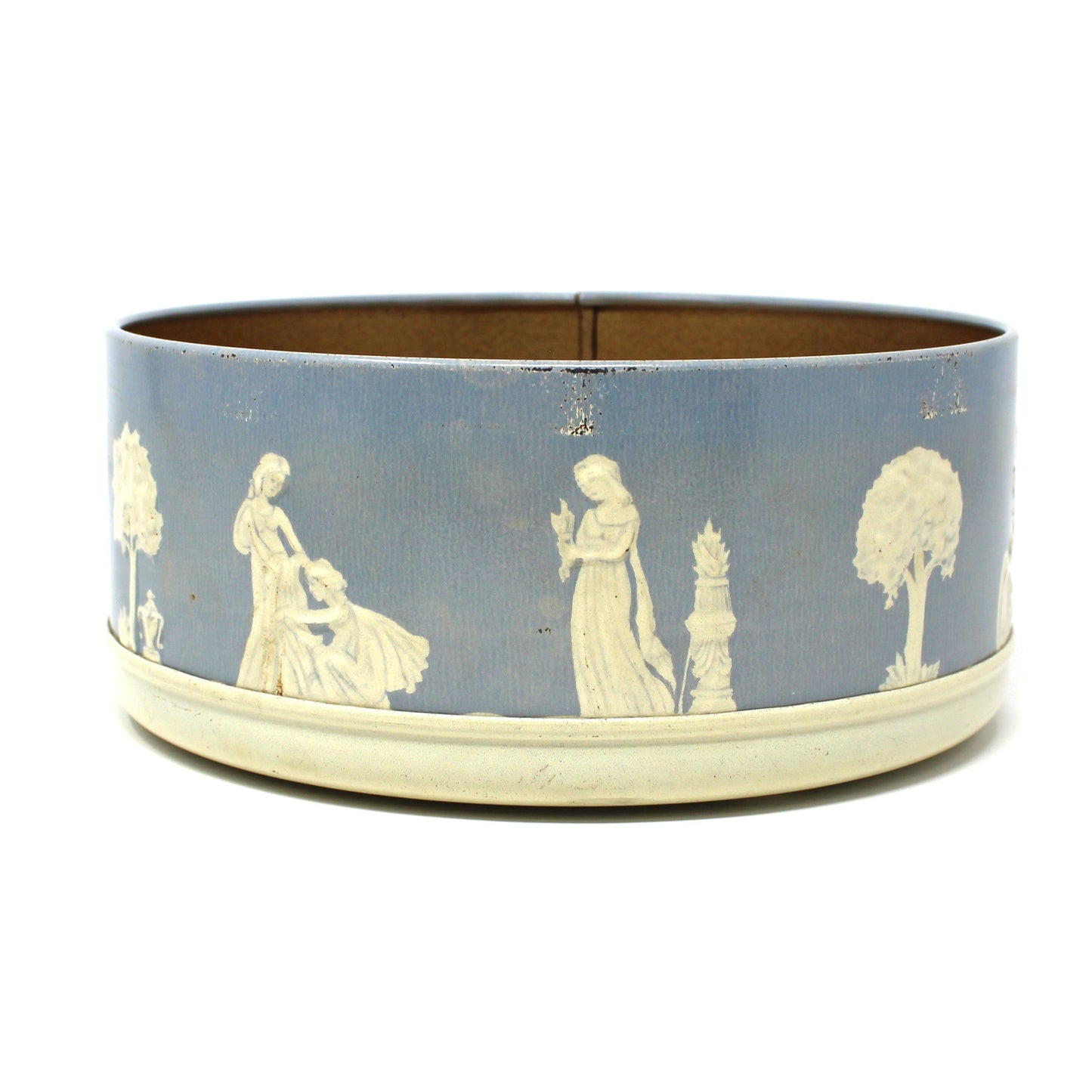 Tin: Guildcraft: Jasperware-Style, Blue/White Neoclassical, Greco-Roman, Embossed Figures, Vintage 1950s