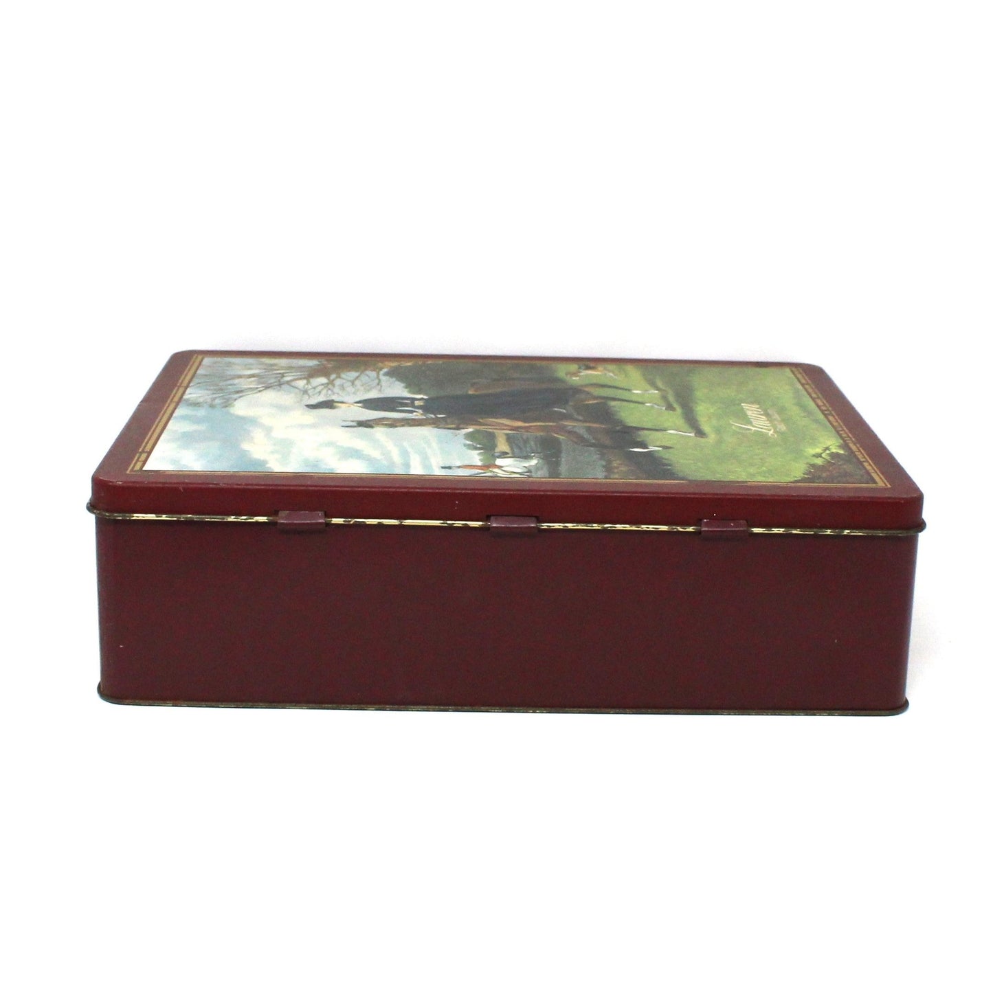 Gift Tin / Cookie Tin, Ralph Lauren, Equestrian Box, Victorian Woman Riding Horse, John Sturgess, Vintage