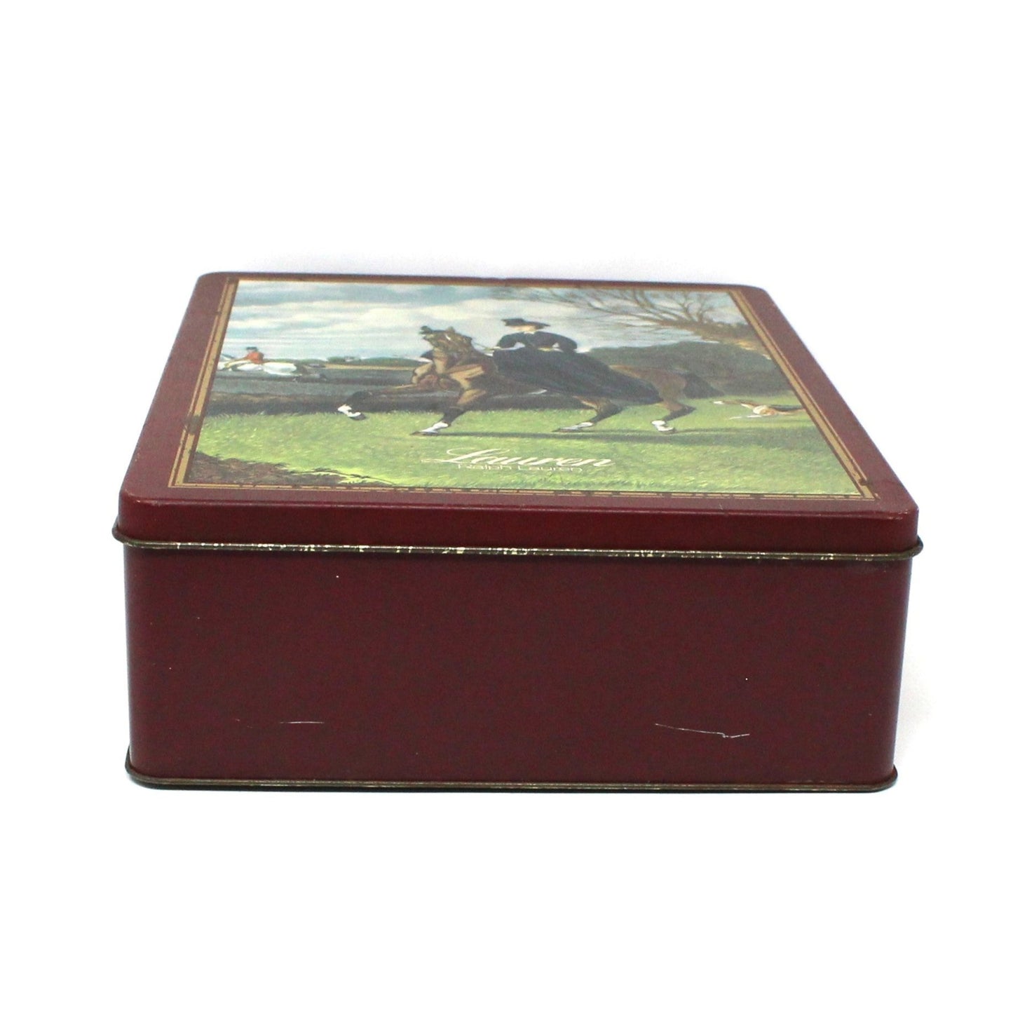 Gift Tin / Cookie Tin, Ralph Lauren, Equestrian Box, Victorian Woman Riding Horse, John Sturgess, Vintage