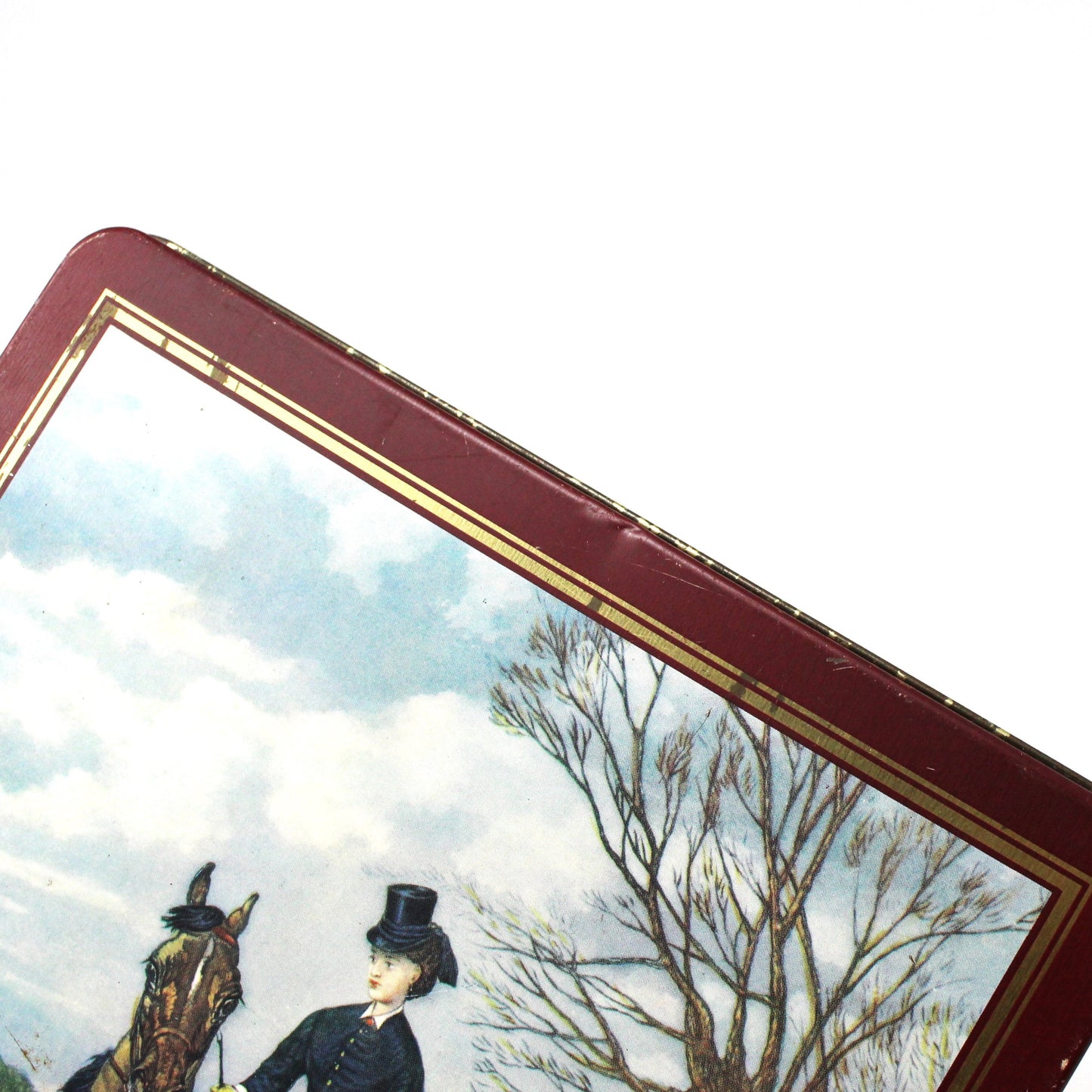 Gift Tin / Cookie Tin, Ralph Lauren, Equestrian Box, Victorian Woman Riding Horse, John Sturgess, Vintage