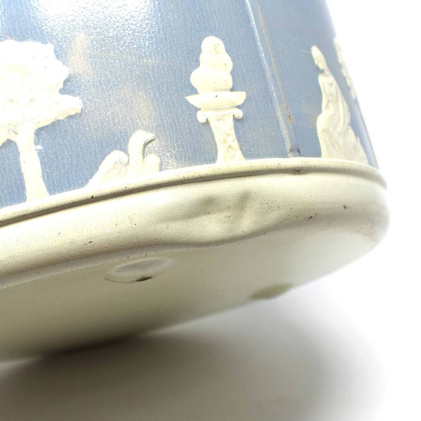 Tin: Guildcraft: Jasperware-Style, Blue/White Neoclassical, Greco-Roman, Embossed Figures, Vintage 1950s