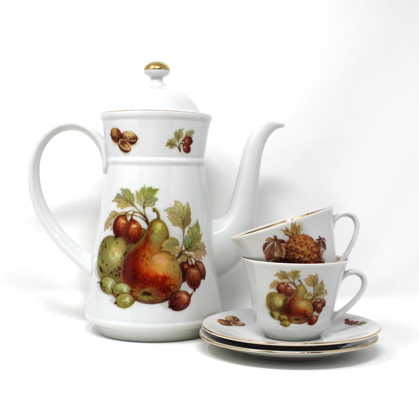 Coffee Service: Seltmann Weiden, Fruit and Nut Pattern (SLT83), Porcelain, Bavaria W. Germany, Vintage