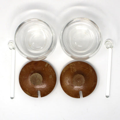 Hostess Caddy Set: McKee Glass, Wire Carrier with Fridgies, Condiment Jars & Spoons 7Pc, Vintage, 1940s