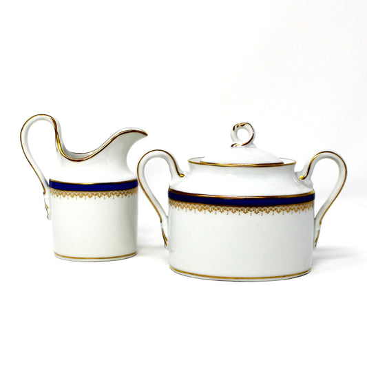 Creamer & Sugar with Lid: Richard Ginori, Regal Blue 22Kt Gold, Italy, Vintage 1982